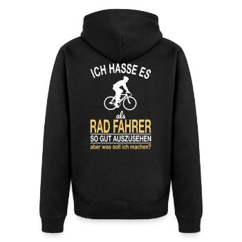 Lustiger Rad Fahrer Spruch - Unisex Premium Bio Zip Hoodie - Schwarz - Hinten - Nico (187cm)