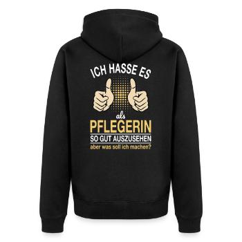 Pflegerin Spruch - Unisex Premium Bio Zip Hoodie - Schwarz - Hinten - Nico (187cm)