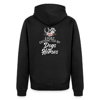 Easily Distracted By Dogs And Horses Horse Riding - Unisex Premium Bio Zip Hoodie - Schwarz - Hinten - Nico (187cm)