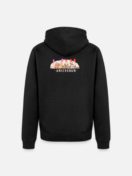 Amsterdam Windmill Netherlands Tulips Flower - Unisex Premium Organic Zip Hoodie - black
