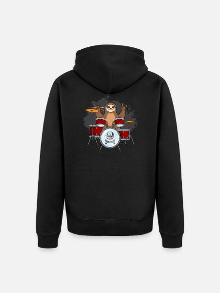 Sloth on drums - Unisex Premium Organic Zip Hoodie - black