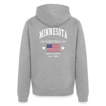Minnesota - Unisex Premium Bio Zip Hoodie - Grau meliert - Hinten - Nico (187cm)