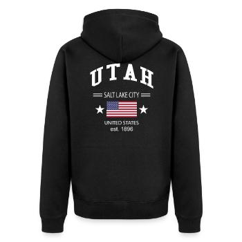 Utah - Unisex Premium Bio Zip Hoodie - Schwarz - Hinten - Nico (187cm)