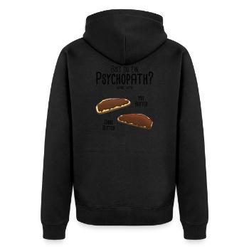 Schokocreme mit Butter oder ohne - Psychotest - Unisex Premium Bio Zip Hoodie - Schwarz - Hinten - Nico (187cm)