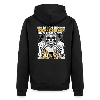 schornsteinfeger arbeitet wenig trinkt viel - Unisex Premium Bio Zip Hoodie - Schwarz - Hinten - Nico (187cm)