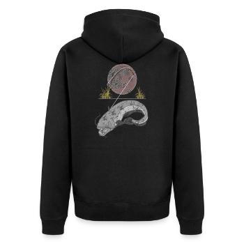 Waller - Wels Angeln bei Vollmond - Unisex Premium Bio Zip Hoodie - Schwarz - Hinten - Nico (187cm)