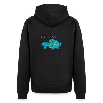 Kasachstan Karte Flagge - Unisex Premium Bio Zip Hoodie - Schwarz - Hinten - Nico (187cm)