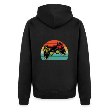 Retro Sunset Heart Gaming Controllers Gamer Gift - Unisex Premium Organic Zip Hoodie - black - Back - Nico (187cm)
