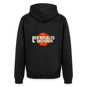 Los Angeles, California, basketball in the background - Unisex Premium Organic Zip Hoodie - black - Back - Nico (187cm)