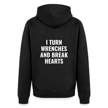 I Turn Wrenches And Break Hearts | Funny Mechanic - Unisex Premium Organic Zip Hoodie - black - Back - Nico (187cm)