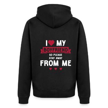I Love My Boyfriend So Please Stay Away From Me - Unisex Premium Organic Zip Hoodie - black - Back - Nico (187cm)