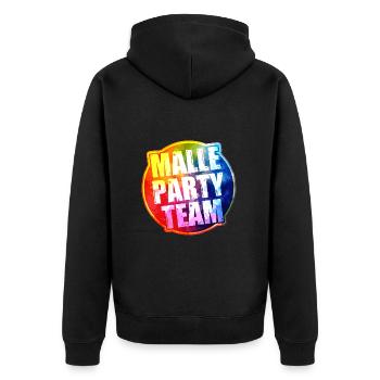 Malle Party Team Bunt - Unisex Premium Bio Zip Hoodie - Schwarz - Hinten - Nico (187cm)