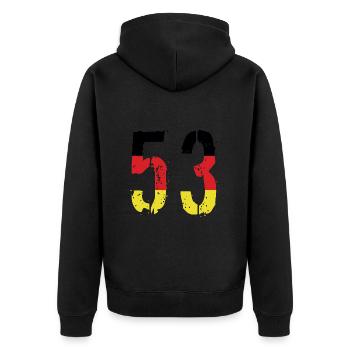 Maillot 53 Numéro Allemagne - Veste à capuche bio Premium Unisexe - noir - Dos - Nico (187cm)
