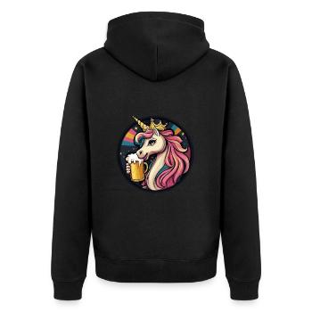 Einhorn Bier Comic - Unisex Premium Bio Zip Hoodie - Schwarz - Hinten - Nico (187cm)