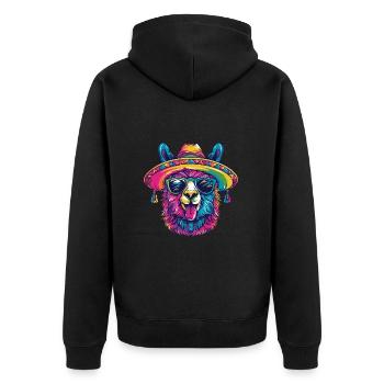 Alpaka Llama Lustig Sombrero - Unisex Premium Bio Zip Hoodie - Schwarz - Hinten - Nico (187cm)