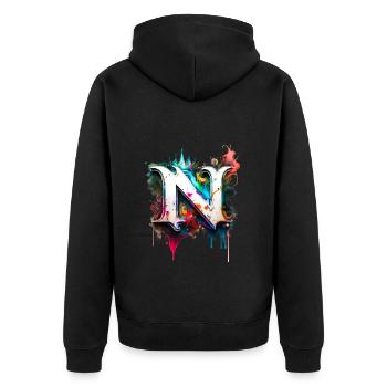 Graffiti Buchstabe N mit 👑 - Unisex Premium Bio Zip Hoodie - Schwarz - Hinten - Nico (187cm)