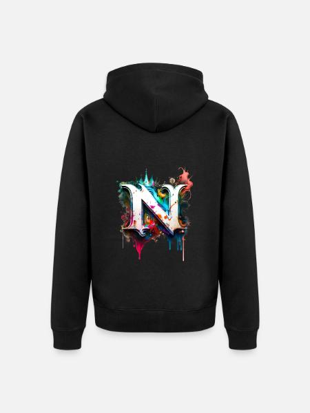 Graffiti Buchstabe N mit 👑 - Unisex Premium Bio Zip Hoodie - Schwarz