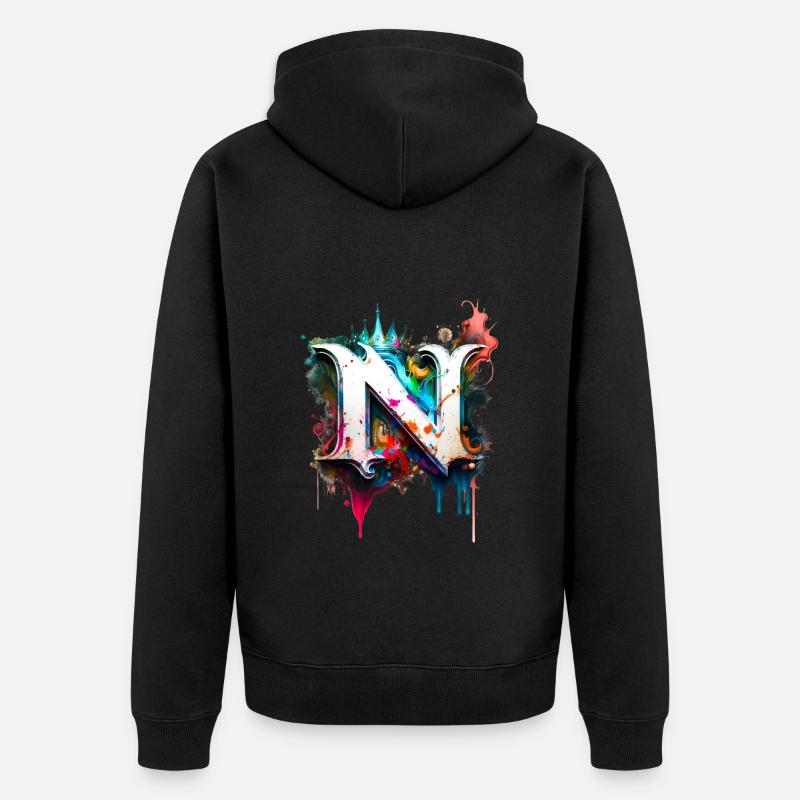 Graffiti Buchstabe N mit 👑 - Unisex Premium Bio Zip Hoodie - Schwarz