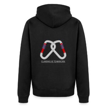 Kletterer Klettern oder Bouldern in den Bergen - Unisex Premium Bio Zip Hoodie - Schwarz - Hinten - Nico (187cm)