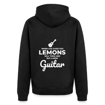 Von Zitronen bis Gitarren: Eine musikalische Reise - Unisex Premium Bio Zip Hoodie - Schwarz - Hinten - Nico (187cm)