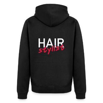 Hairstylist (Schrift schräg) - Unisex Premium Bio Zip Hoodie - Schwarz - Hinten - Nico (187cm)