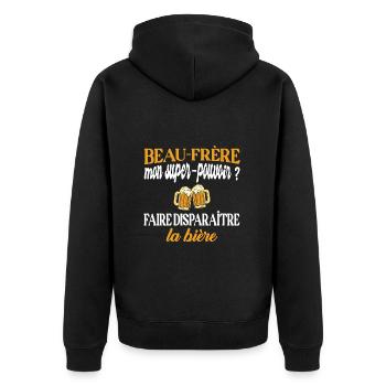 Beau-frère disparaître la bière t-shirt humour - Veste à capuche bio Premium Unisexe - noir - Dos - Nico (187cm)