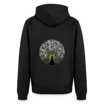 Peacock in woodcut look - Unisex Premium Organic Zip Hoodie - black - Back - Nico (187cm)
