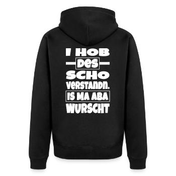 Is ma aba wurscht - Unisex Premium Bio Zip Hoodie - Schwarz - Hinten - Nico (187cm)