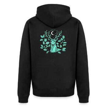 Hirsch im Wald mit Mond und Sternen by Nikki-Luka - Unisex Premium Bio Zip Hoodie - Schwarz - Hinten - Nico (187cm)