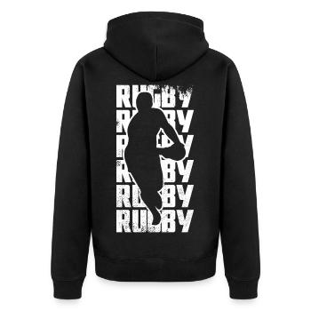 Rugby player - Unisex Premium Organic Zip Hoodie - black - Back - Nico (187cm)