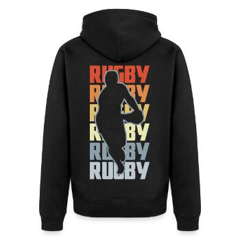 Rugby - Unisex Premium Bio Zip Hoodie - Schwarz - Hinten - Nico (187cm)
