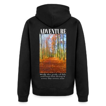 Herbstlicher Waldweg Wanderdesign - Unisex Premium Bio Zip Hoodie - Schwarz - Hinten - Nico (187cm)