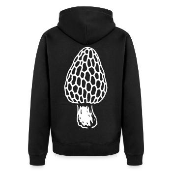 Morchel - Pilzsammler - Pilze - Spruch - Unisex Premium Bio Zip Hoodie - Schwarz - Hinten - Nico (187cm)