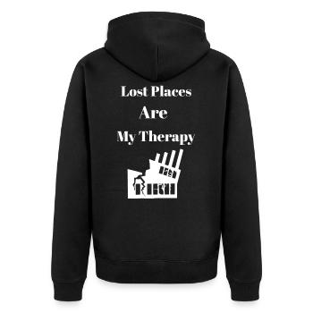Lost Places Are My Therapy – Urban Explorer Shirt - Unisex Premium Organic Zip Hoodie - black - Back - Nico (187cm)