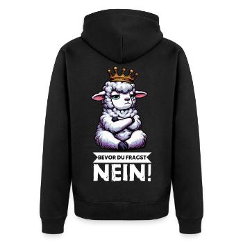 Before you ask: sheep, sheep, shepherd, sheep farmer - Unisex Premium Organic Zip Hoodie - black - Back - Nico (187cm)