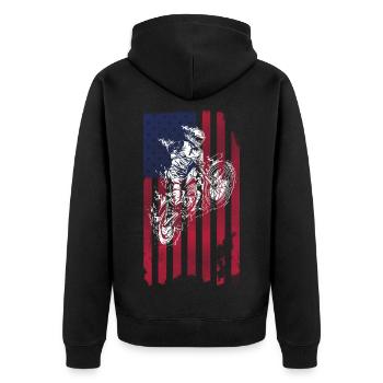 Drapeau américain du vélo de cross, - Veste à capuche bio Premium Unisexe - noir - Dos - Nico (187cm)