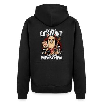 Ich War Entspannt Dann Kamen Menschen Lama - Unisex Premium Bio Zip Hoodie - Schwarz - Hinten - Nico (187cm)