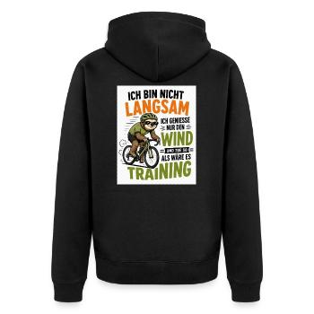 Faultier auf Fahrrad - Unisex Premium Bio Zip Hoodie - Schwarz - Hinten - Nico (187cm)