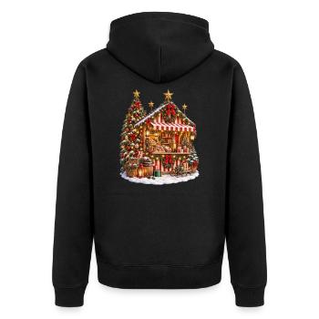 Weihnachtsmarkt-Chalet - Unisex Premium Bio Zip Hoodie - Schwarz - Hinten - Nico (187cm)