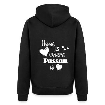 Zuhause in Passau - Home is where Passau is - Unisex Premium Bio Zip Hoodie - Schwarz - Hinten - Nico (187cm)