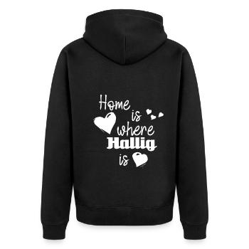 Zuhause in Hallig - Home is where Hallig is - Unisex Premium Bio Zip Hoodie - Schwarz - Hinten - Nico (187cm)