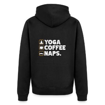 YOGA COFFEE NAPS - Unisex Premium Bio Zip Hoodie - Schwarz - Hinten - Nico (187cm)