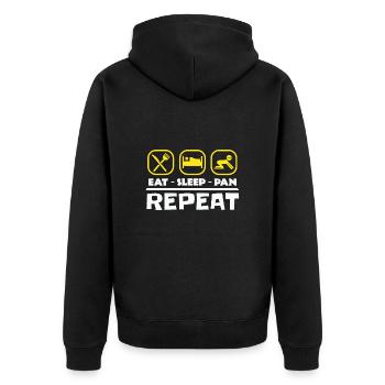 Goldwaschen Essen, Schlafen, Waschen, Wiederholen - Unisex Premium Bio Zip Hoodie - Schwarz - Hinten - Nico (187cm)