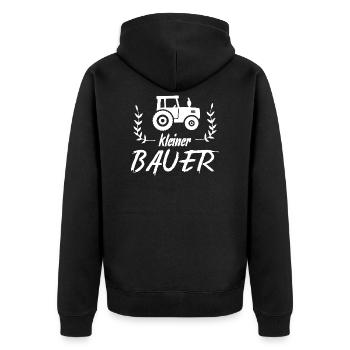 Kleiner Bauer mit Traktor - Unisex Premium Bio Zip Hoodie - Schwarz - Hinten - Nico (187cm)