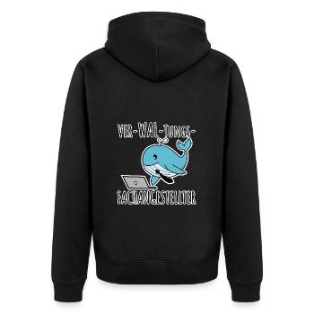 Der kleine Wal ist VerWALtungsfachangestellter - Unisex Premium Bio Zip Hoodie - Schwarz - Hinten - Nico (187cm)