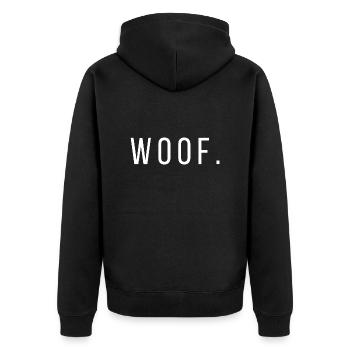 Quotes Woof LWBTFRQ - Unisex Premium Bio Zip Hoodie - Schwarz - Hinten - Nico (187cm)