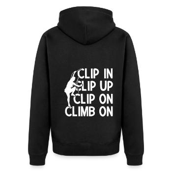Klettern Bouldern - Unisex Premium Bio Zip Hoodie - Schwarz - Hinten - Nico (187cm)