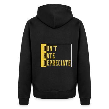 Don't Hate Depreciate - Accountant Funny Gift - Unisex Premium Organic Zip Hoodie - black - Back - Nico (187cm)