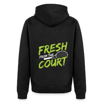 Tennisplatz Spruch Für Tennis - Unisex Premium Bio Zip Hoodie - Schwarz - Hinten - Nico (187cm)
