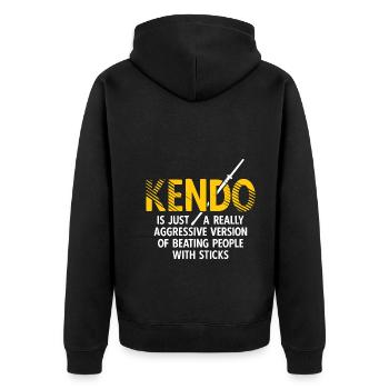 Japanischer Schwertkampf Kendo - Unisex Premium Bio Zip Hoodie - Schwarz - Hinten - Nico (187cm)
